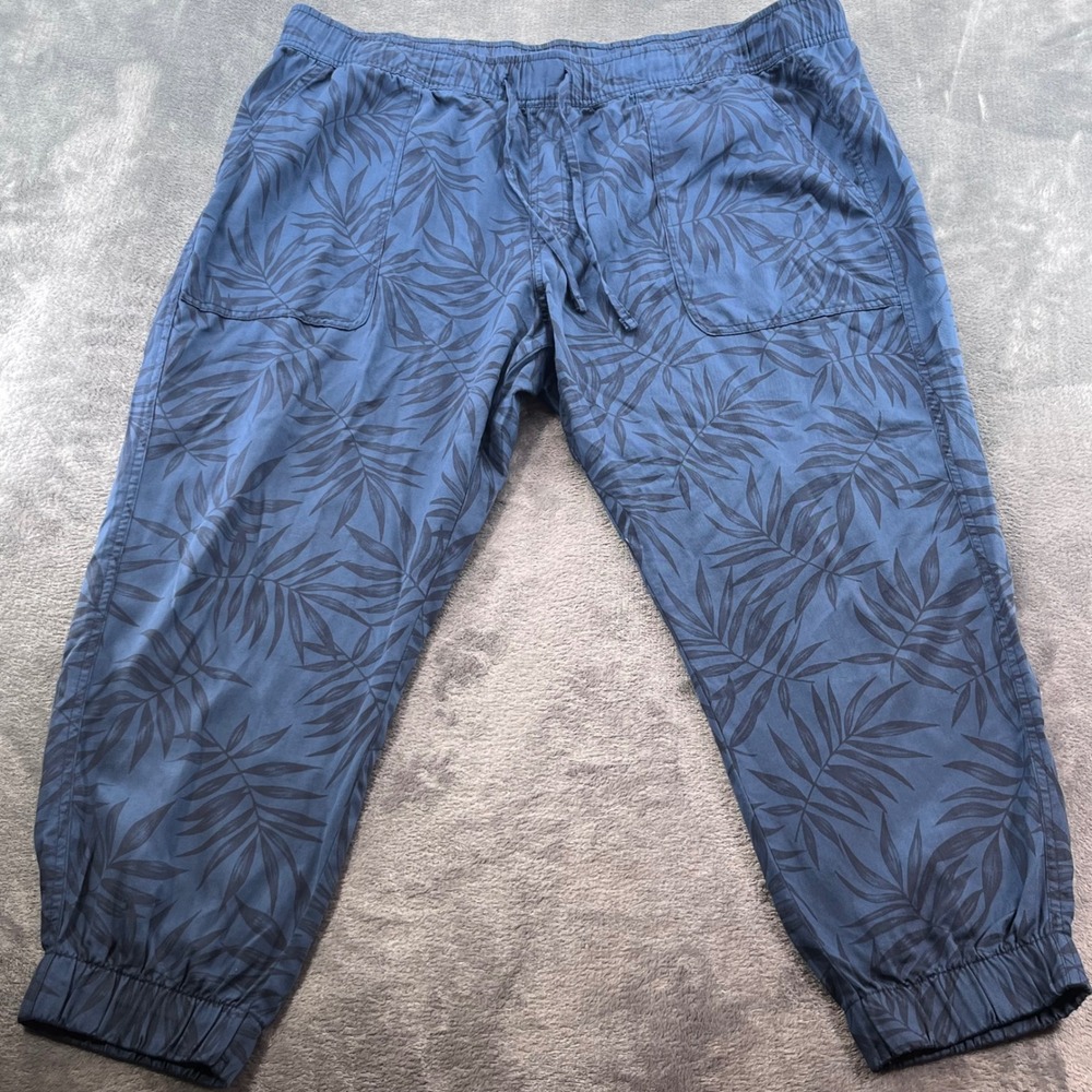 Orvis Mens XXL Blue Tropical Palm Leaf Jogger Pants Elastic Waist Drawstring